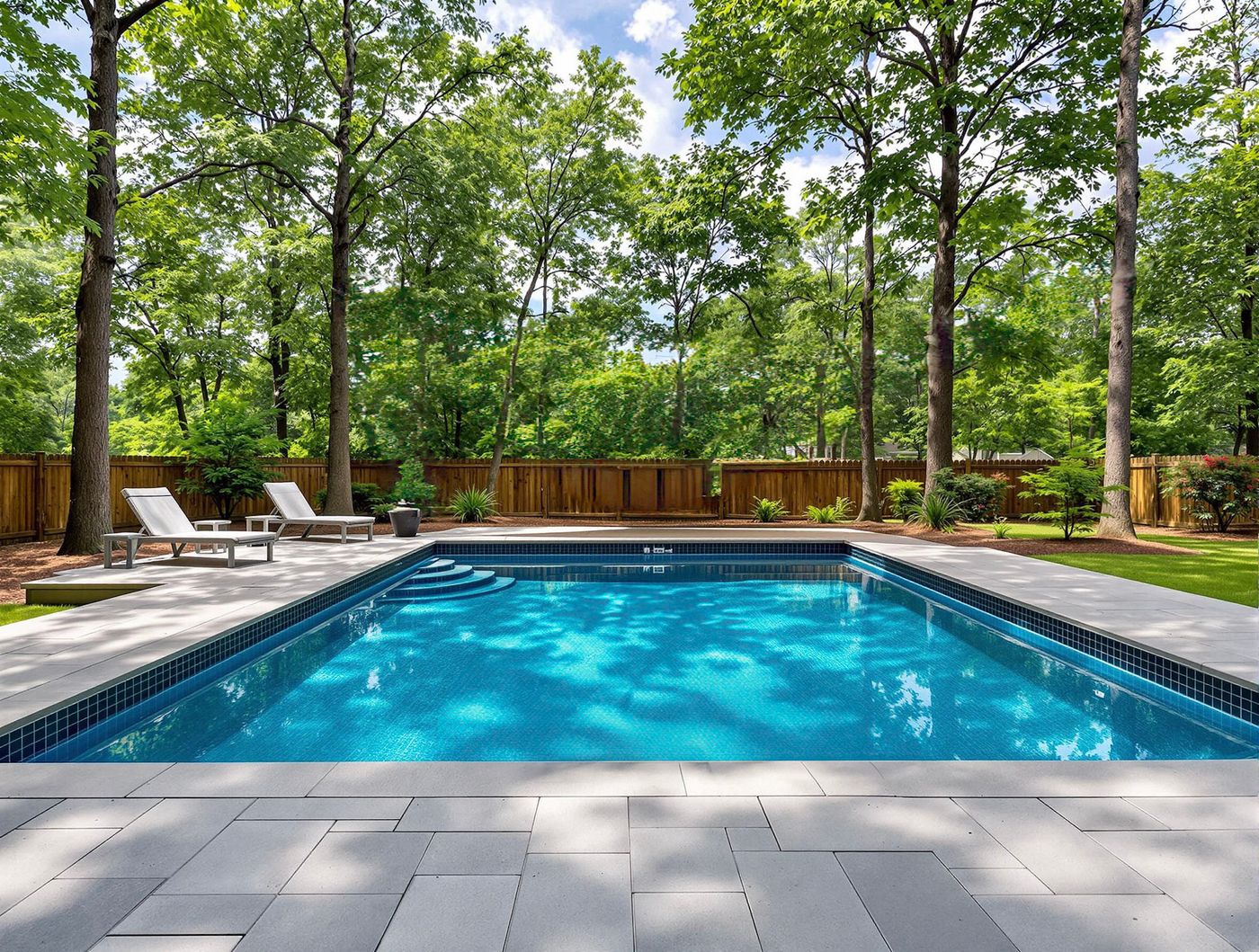 Rectangular Pool Framed by Tall Trees