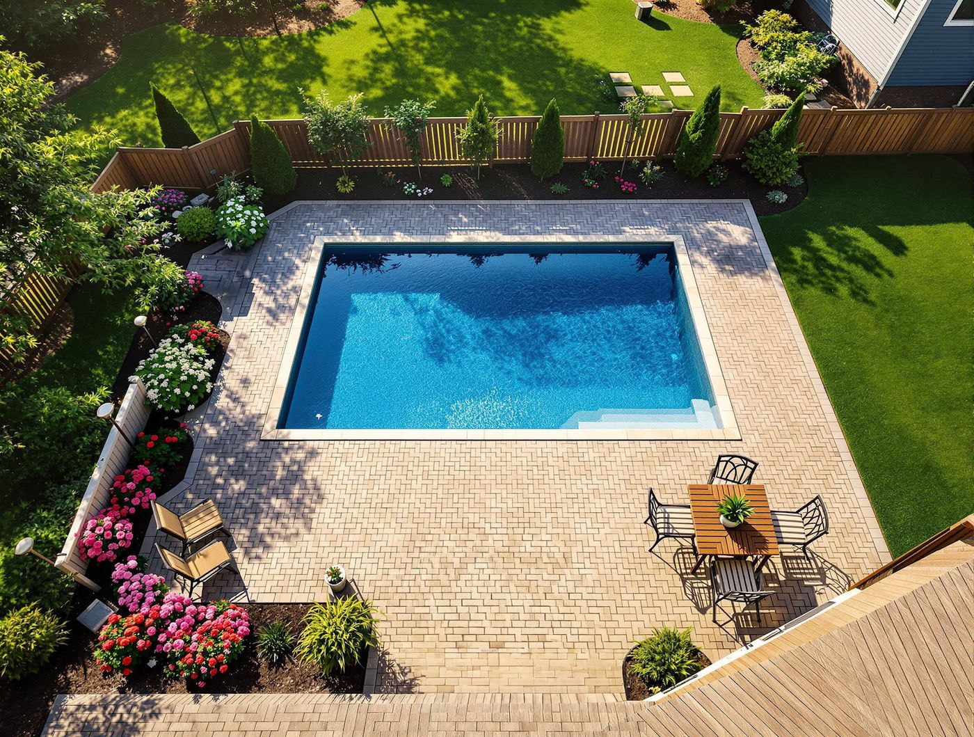 Aerial View of Square Pool and Dining Set