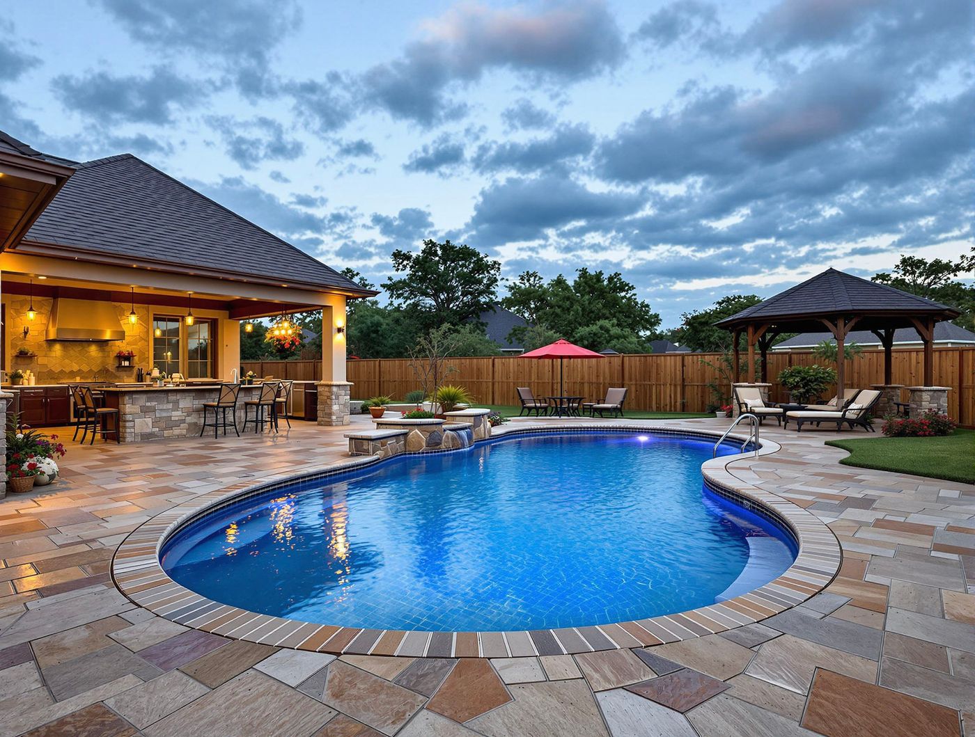 Twilight Pool with Poolside Kitchen Bar