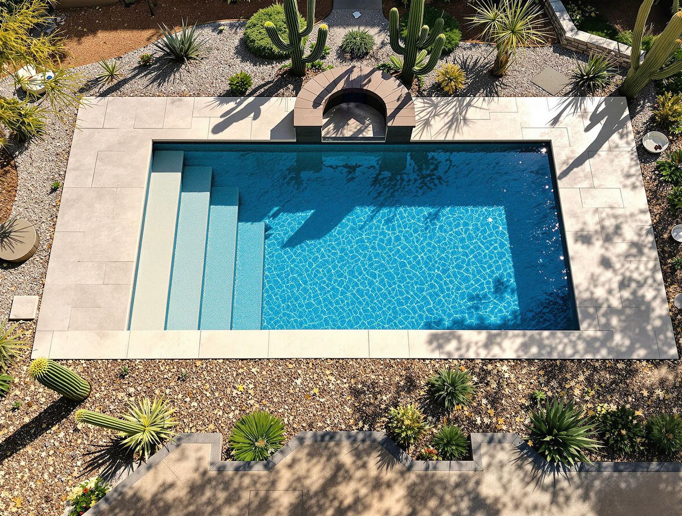 Aerial Desert Pool Amid Cacti