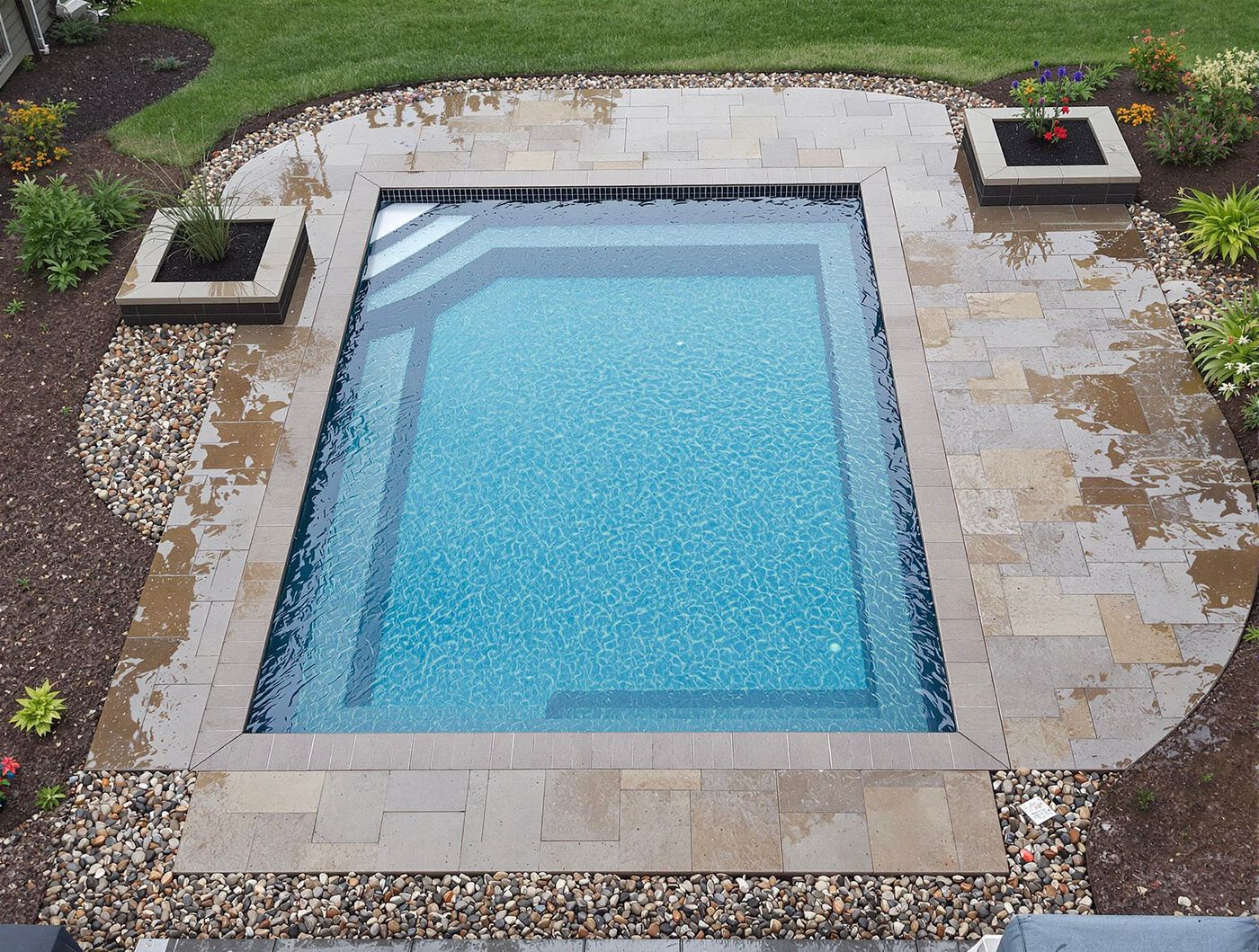 Aerial View of Travertine-Framed Pool