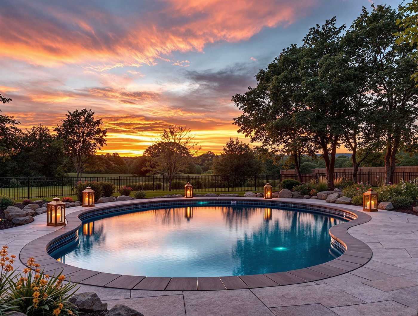 Sunset Pool with Lantern-Lit Coping