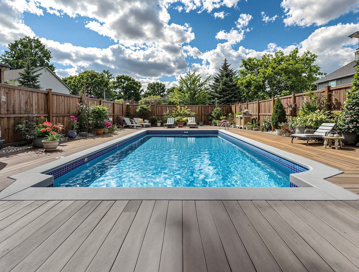 Rectangular Pool Under Bright Cloud Sky