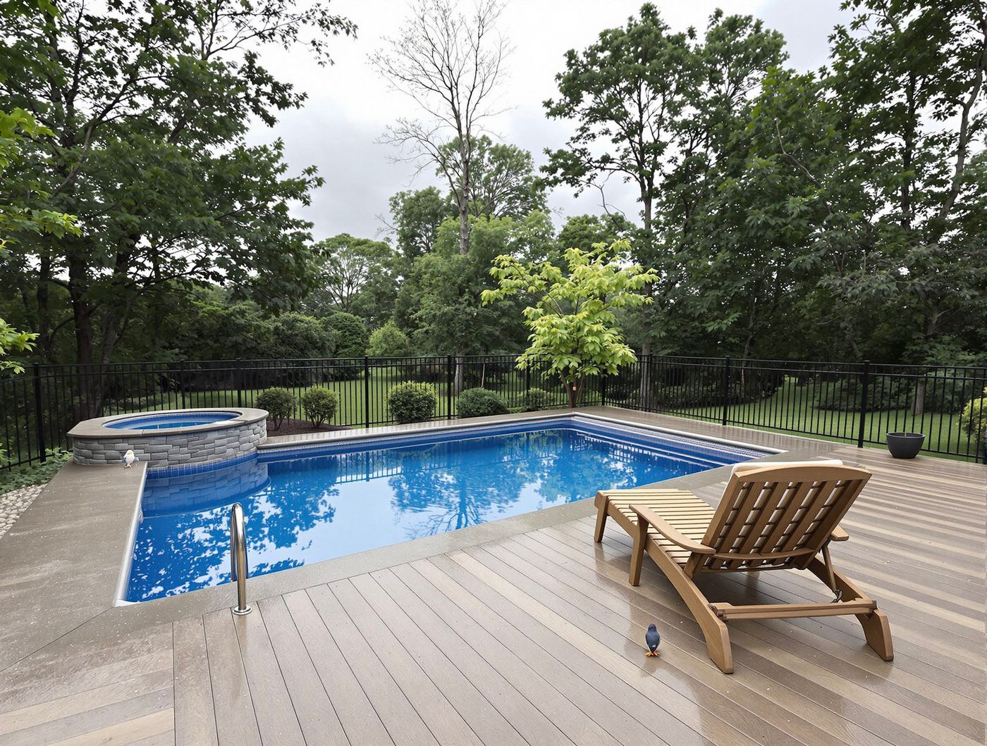 Wood Deck Pool with Teak Lounge Chair
