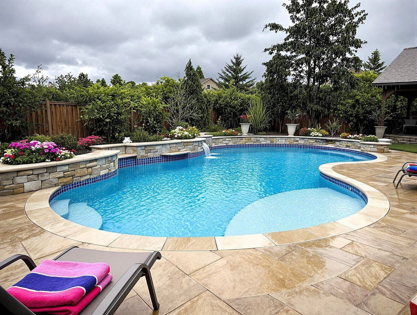 Kidney Pool with Stone Raised Planters
