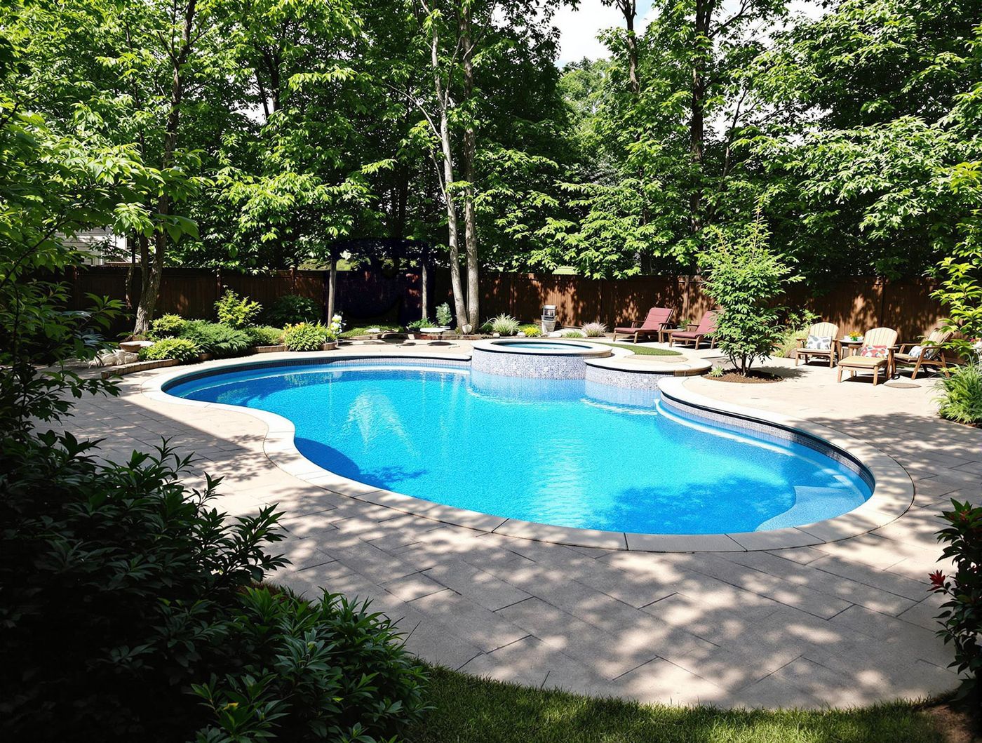 Wooded Kidney Pool with Raised Spa