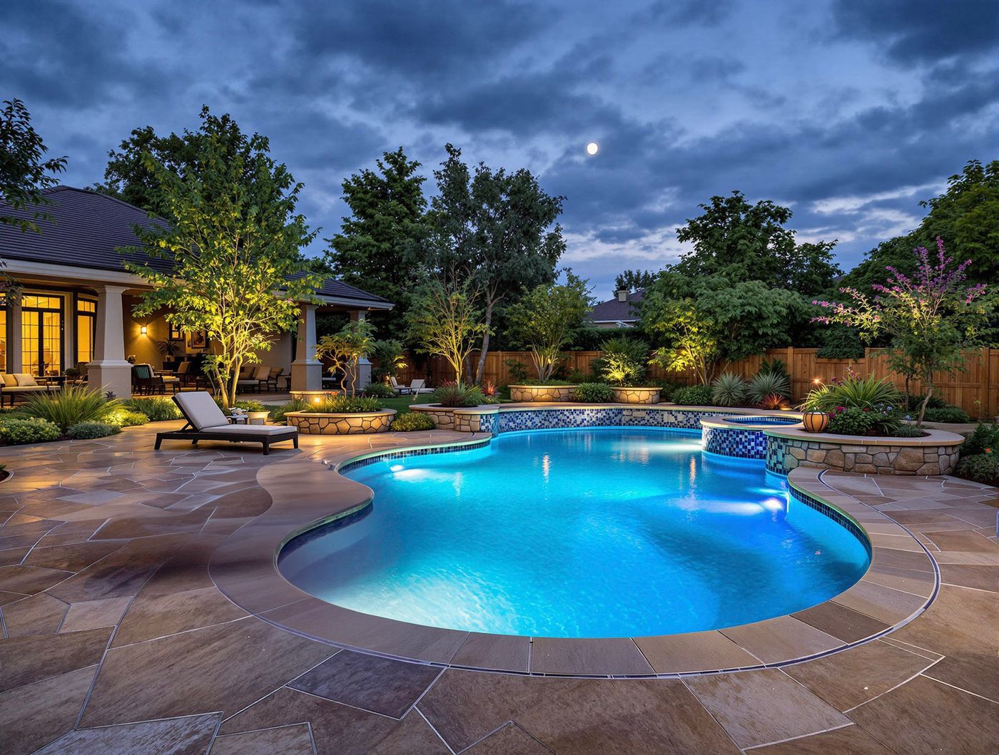 Freeform Pool Under Twilight Moon