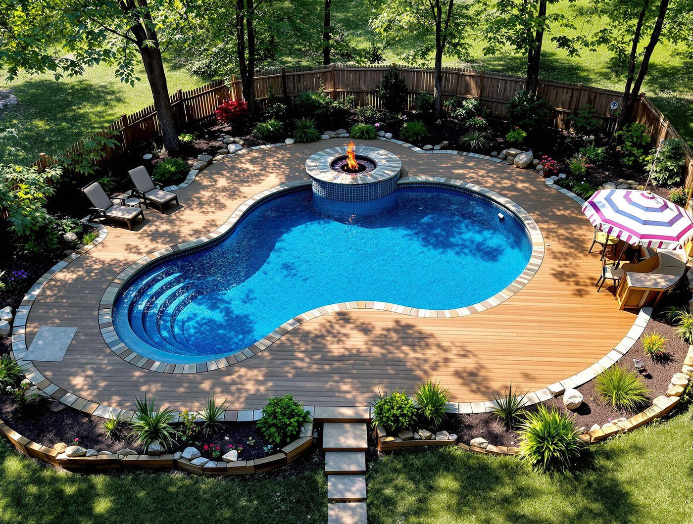 Wooded Freeform Pool with Fire Bowl