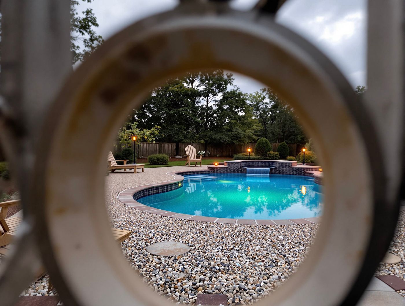 Freeform Pool Viewed Through Iron Ring