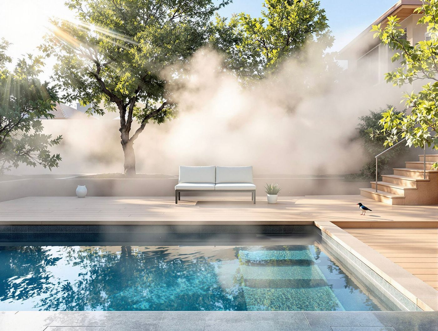 Misty Modern Pool with Sunken Steps