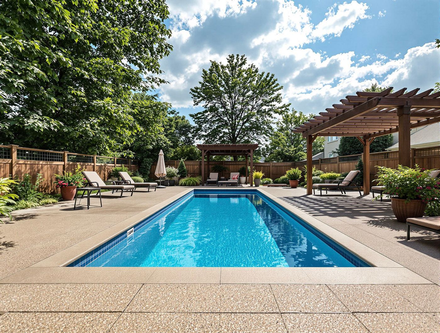 Rectangular Pool with Pergola and Roses