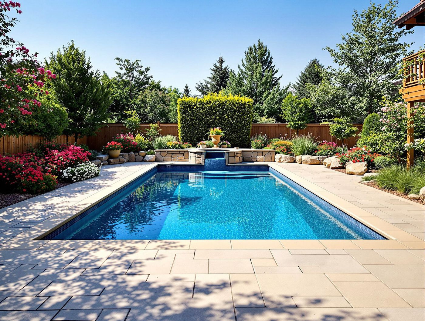 Rectangular Pool with Boulder-Lined Spa