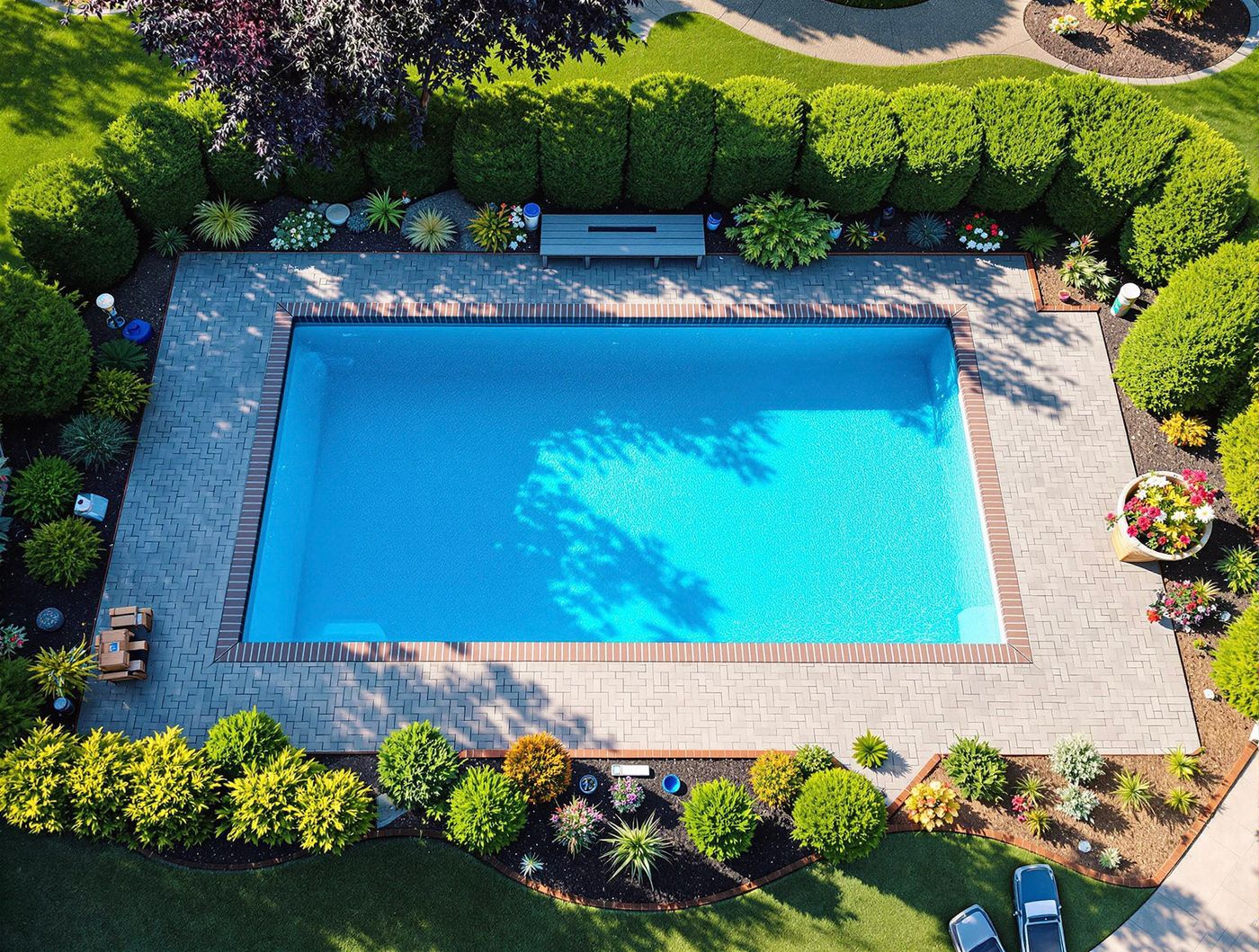 Overhead View of Boxwood-Framed Pool