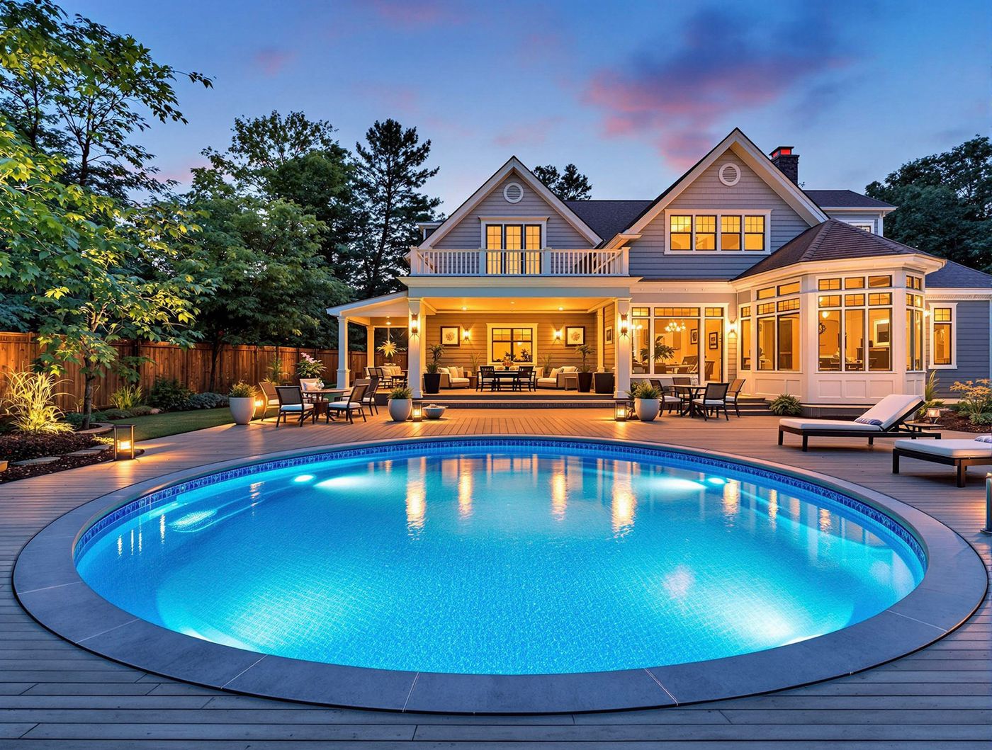 Round Pool Before Shingled Estate Home
