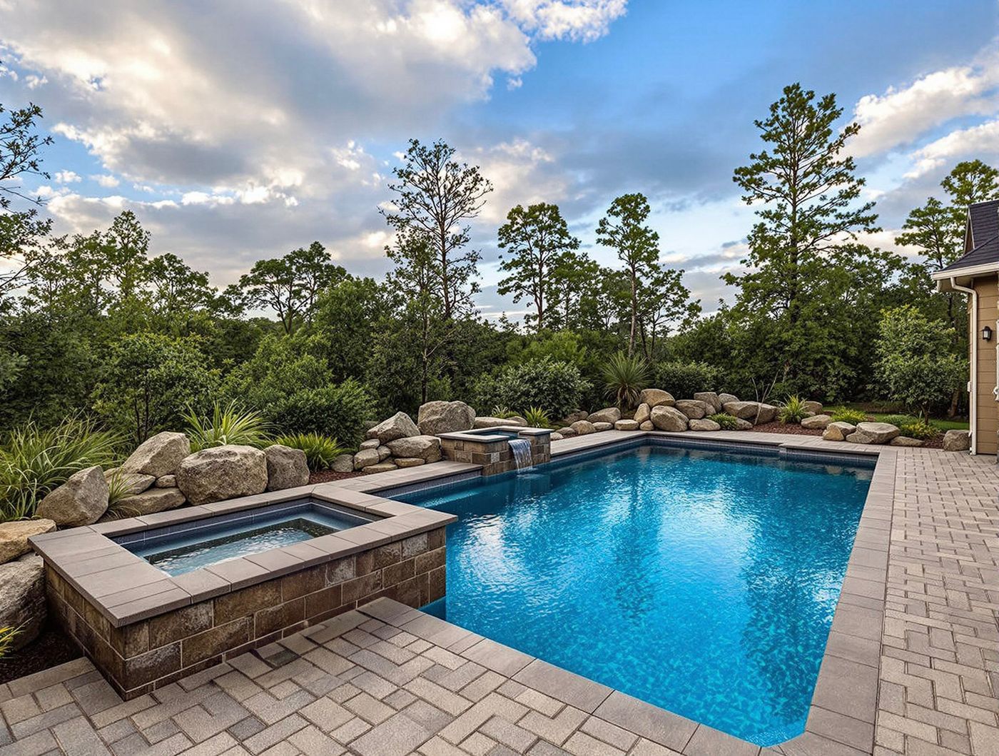 Boulder Pool with Stone Spillway Spa
