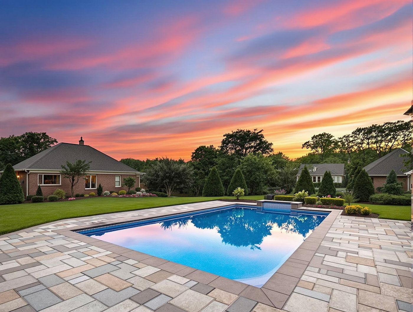 Rectangular Pool Under Pastel Sunset Sky