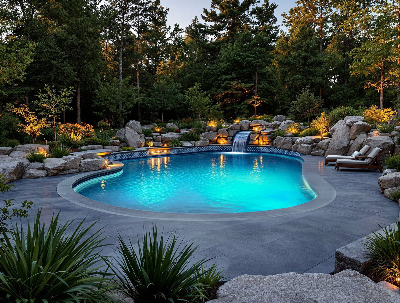 Freeform Pool with Boulder Waterfall