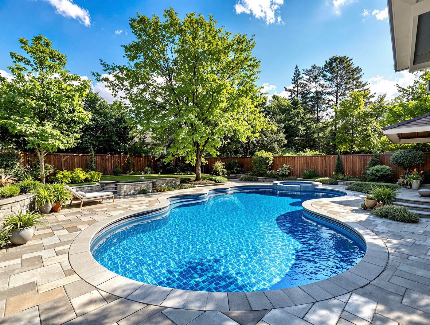 Freeform Pool with Wood Fence Backdrop