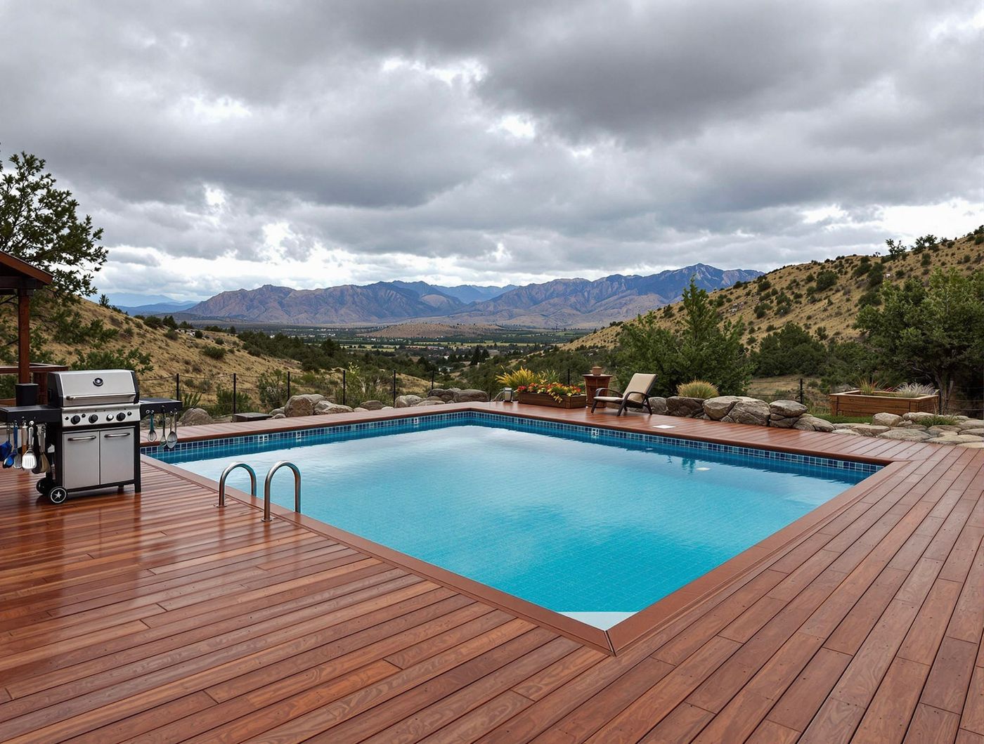 Mountain View Pool on Wood Deck
