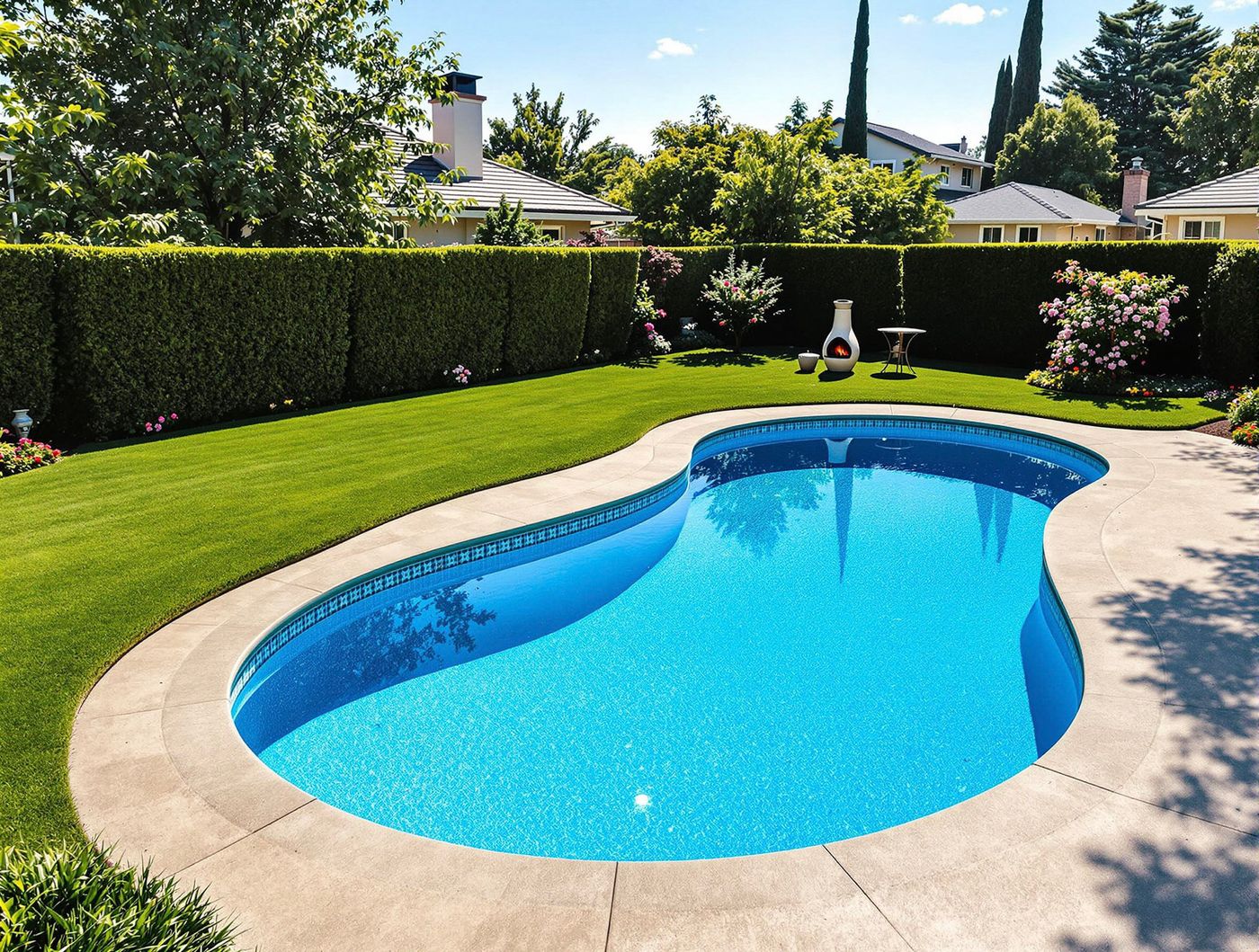 Kidney Pool Bordered by Tall Hedges