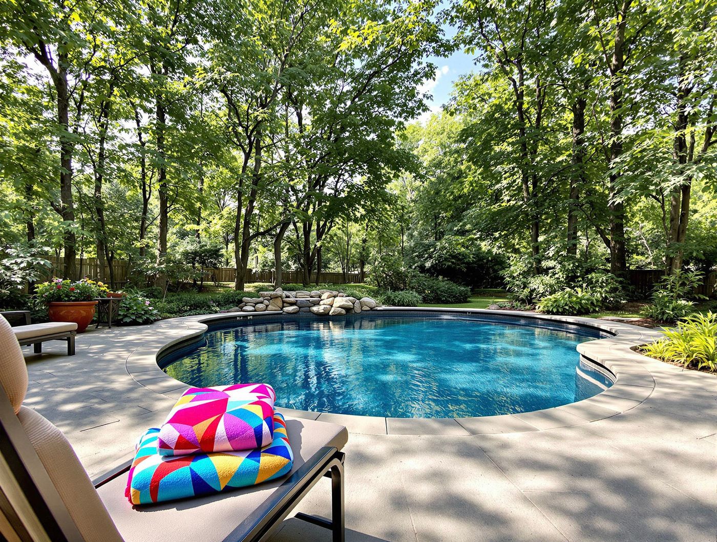 Round Pool Shaded by Forest Canopy