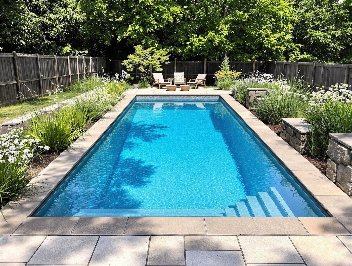 Rectangular Pool with Wide Entry Steps