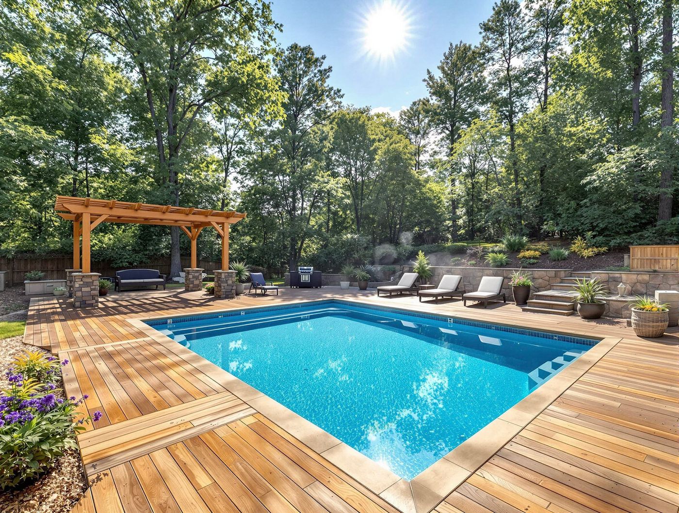 Rectangular Pool Under Timber Pergola