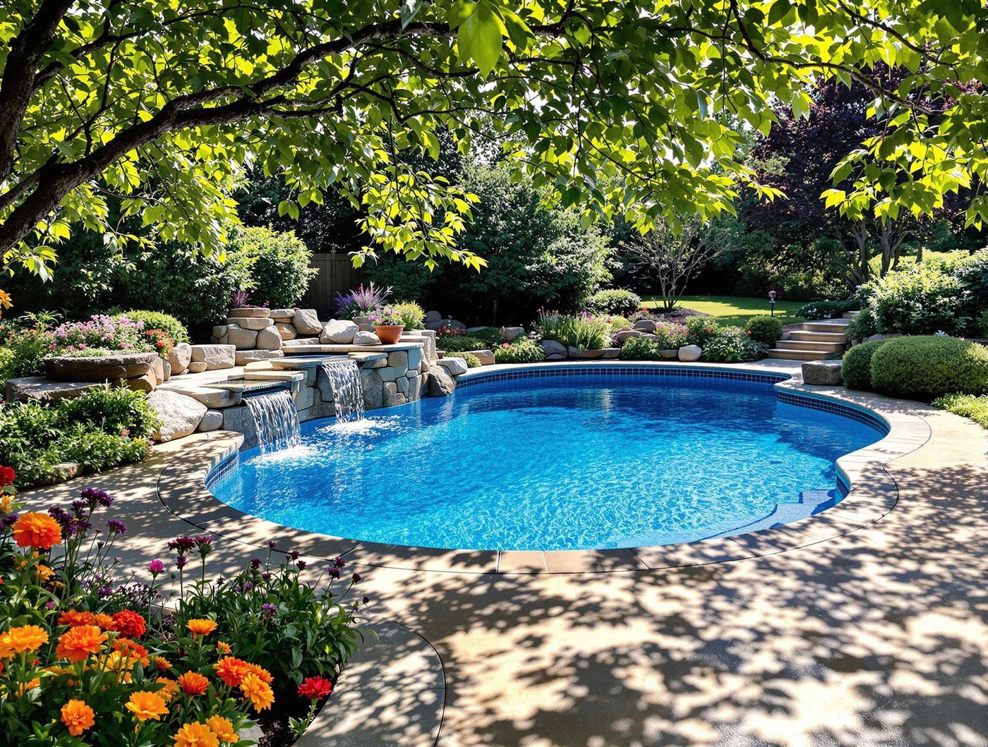 Freeform Pool with Stacked Stone Waterfall