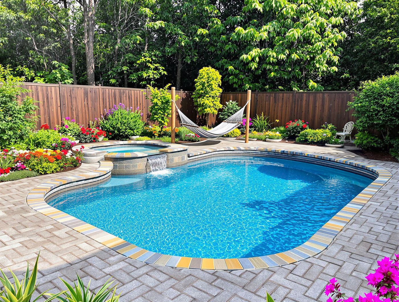 Freeform Pool with Hammock and Waterfall Spa