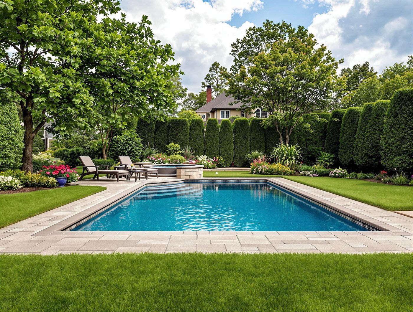 Rectangular Pool with Manicured Arborvitae Hedge