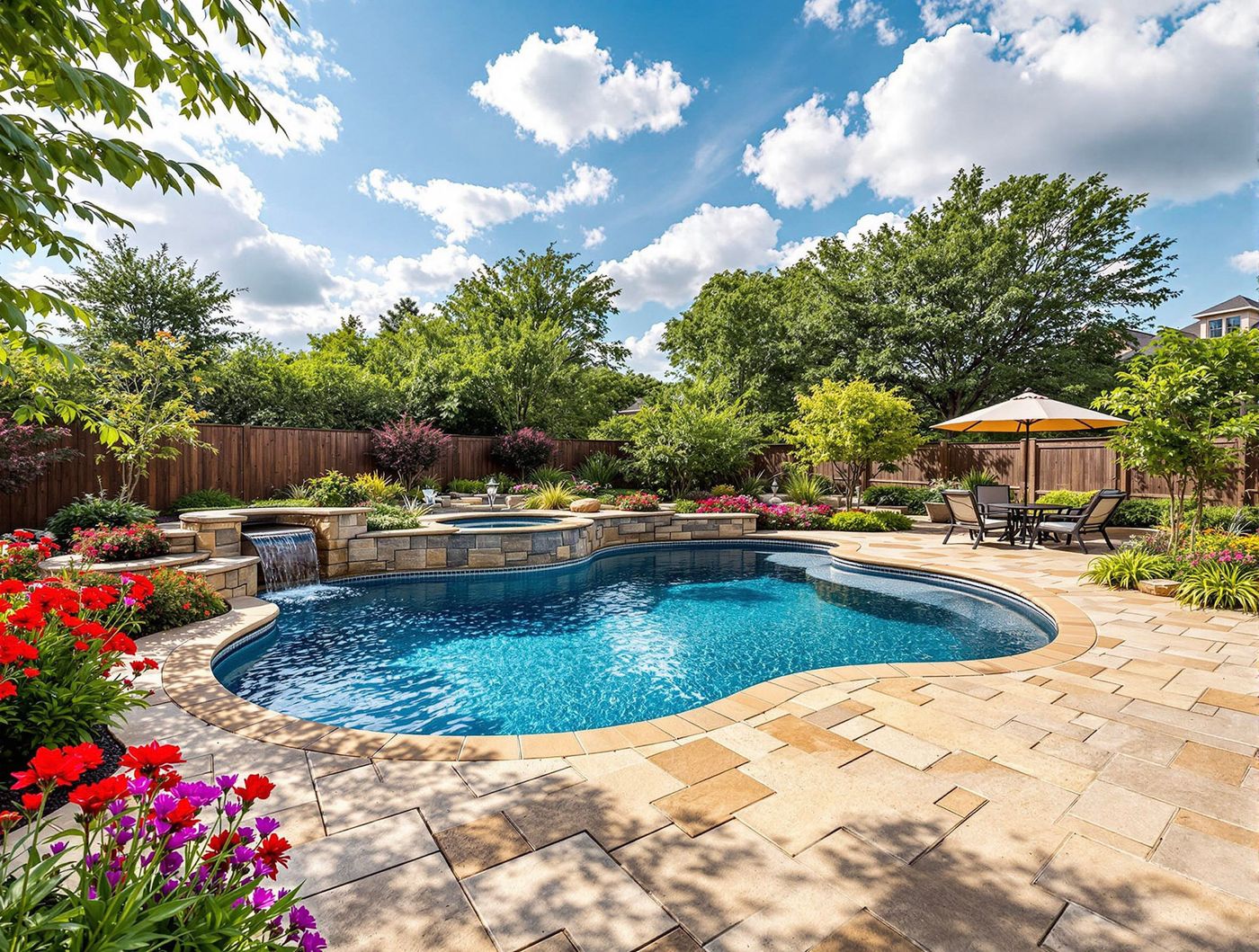 Freeform Pool with Twin Stone Waterfalls