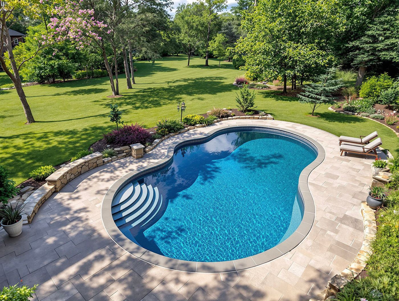 Aerial View of Freeform Pool with Wide Lawn