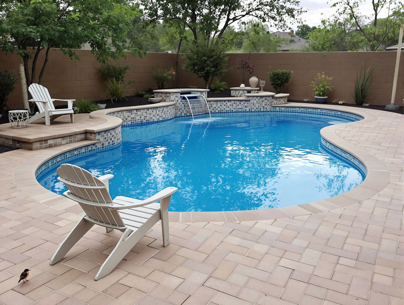 Freeform Pool with Mosaic Waterfall Feature