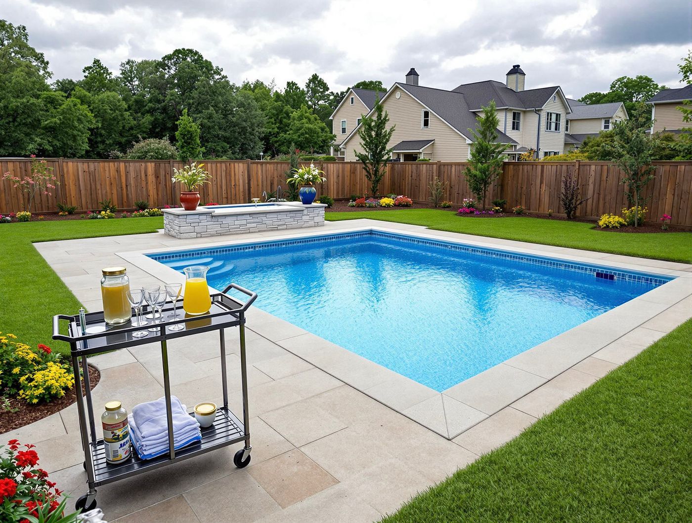 Rectangular Pool with Beverage Cart Service