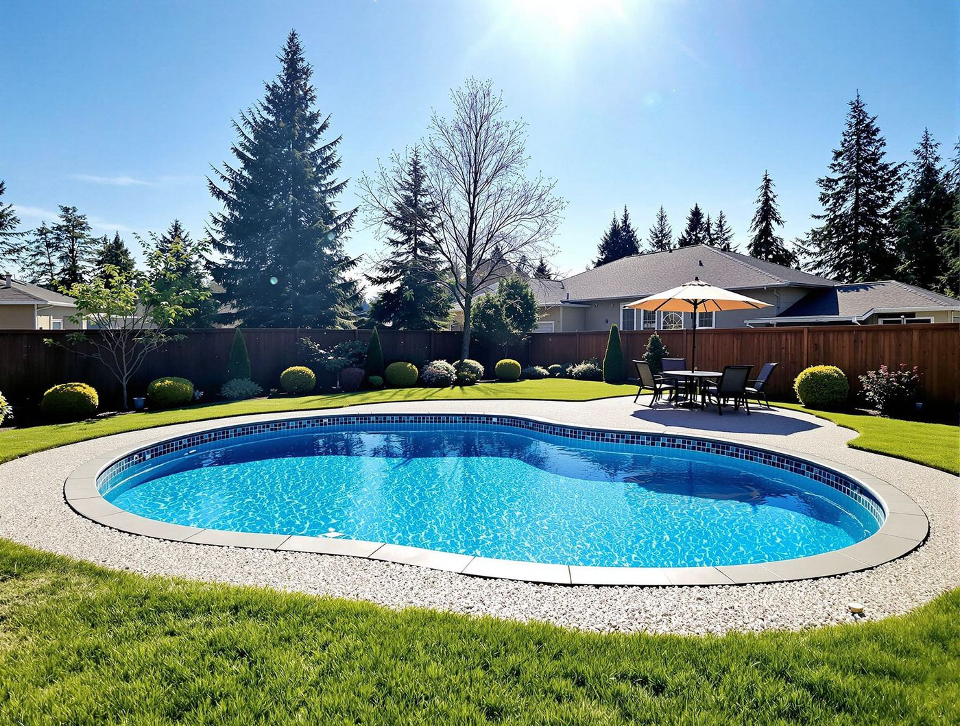 Freeform Pool on Gravel-Bordered Lawn
