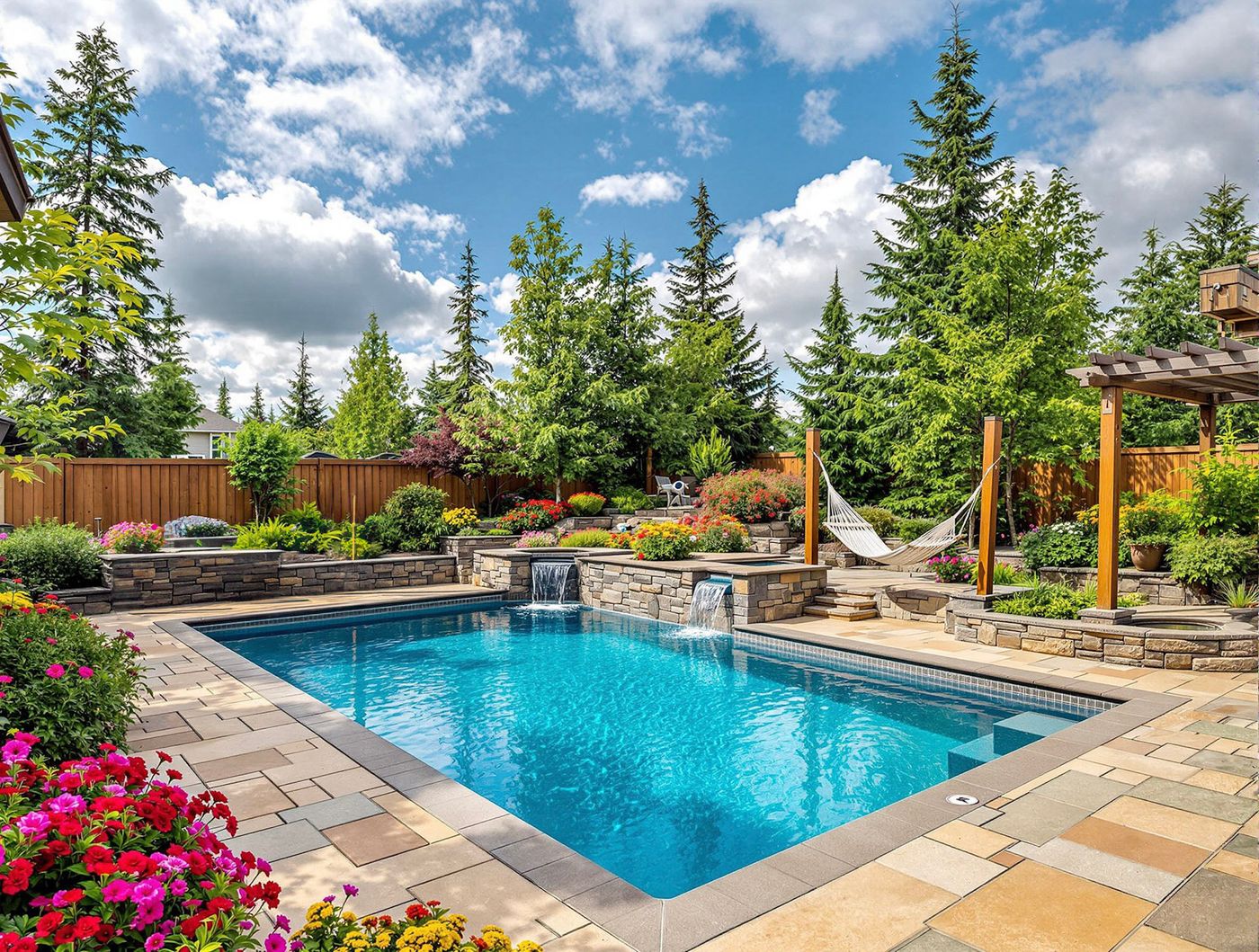 Rectangular Pool with Hammock Lounge Corner