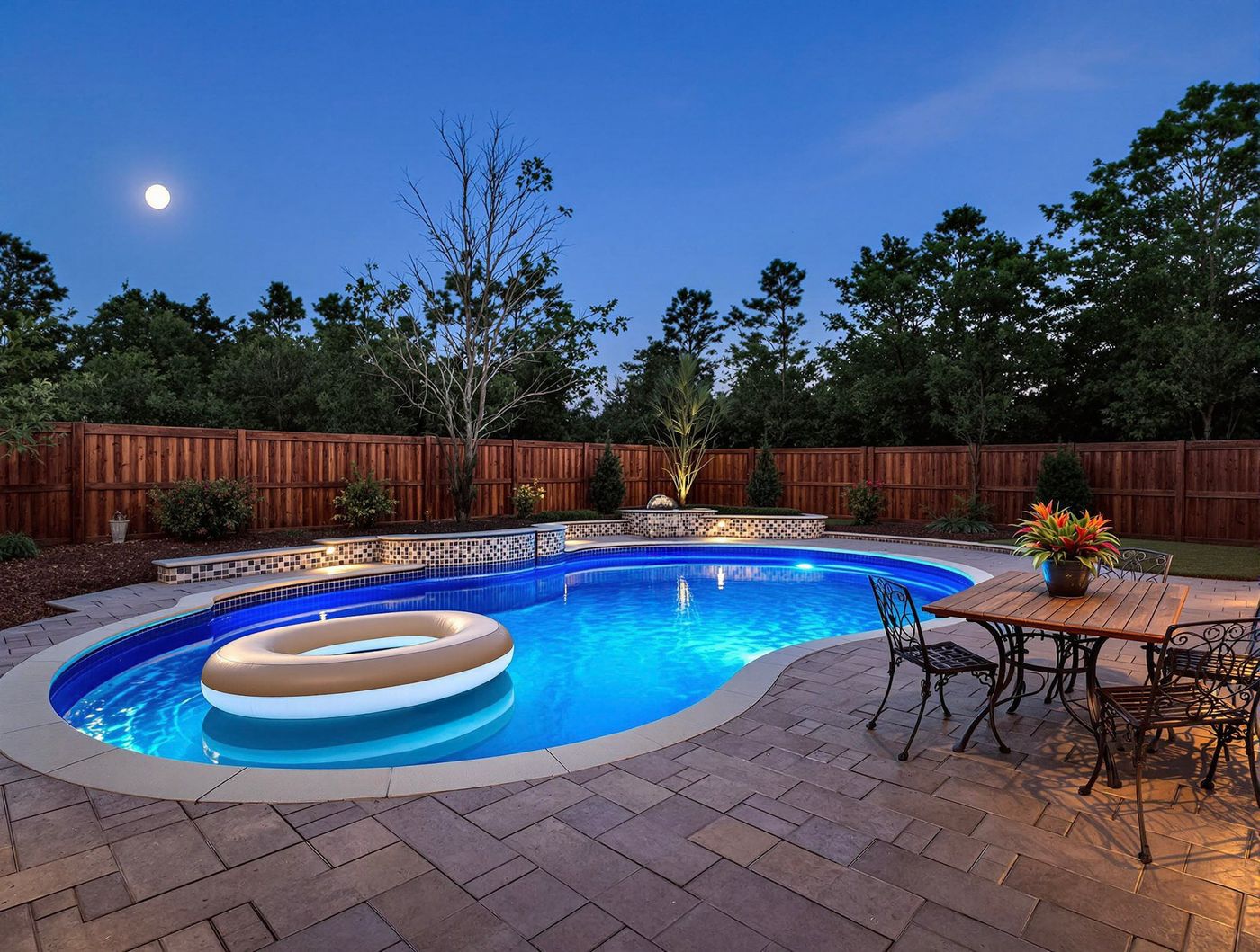Freeform Pool Under a Full Moon