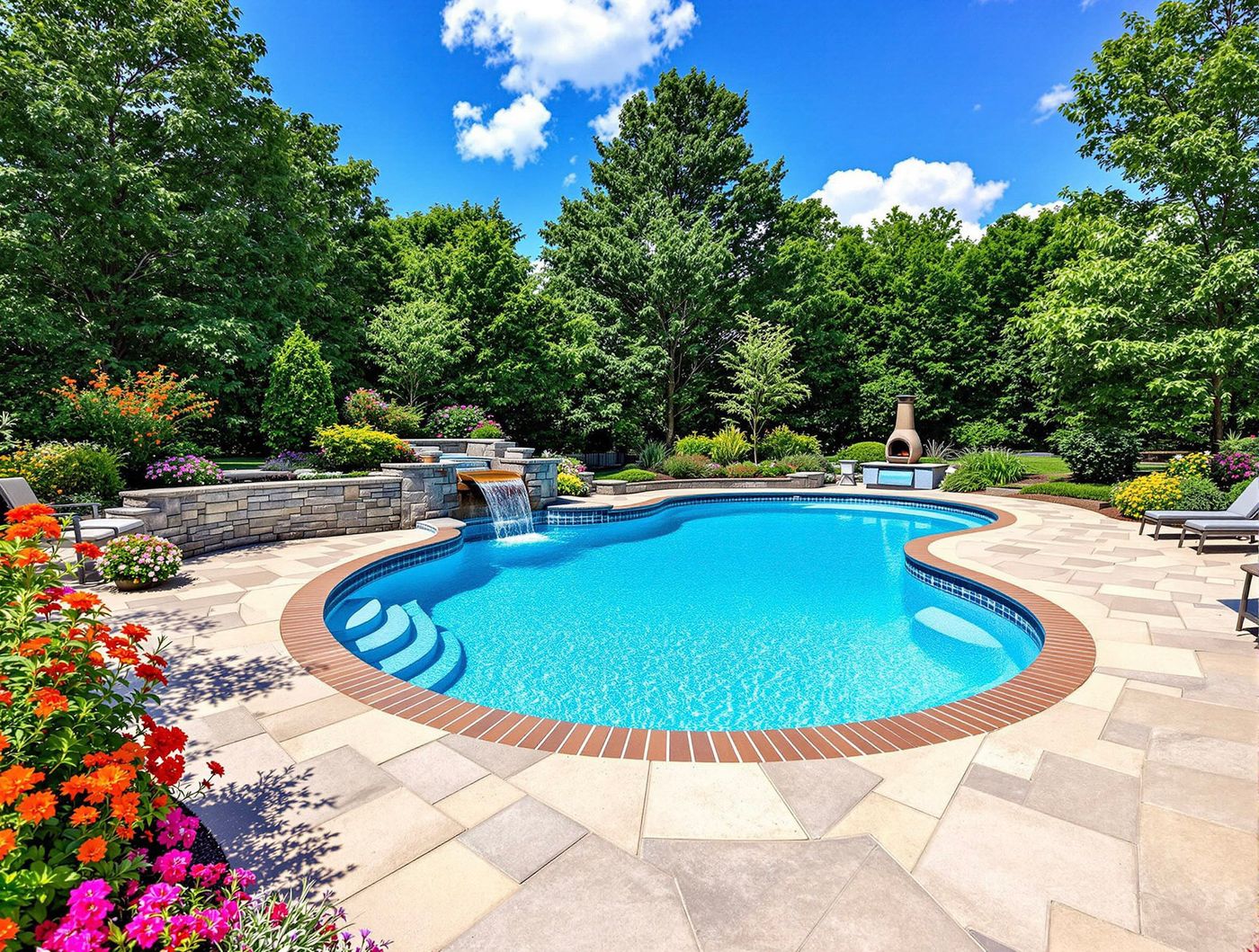 Freeform Pool with Brick-Trimmed Coping