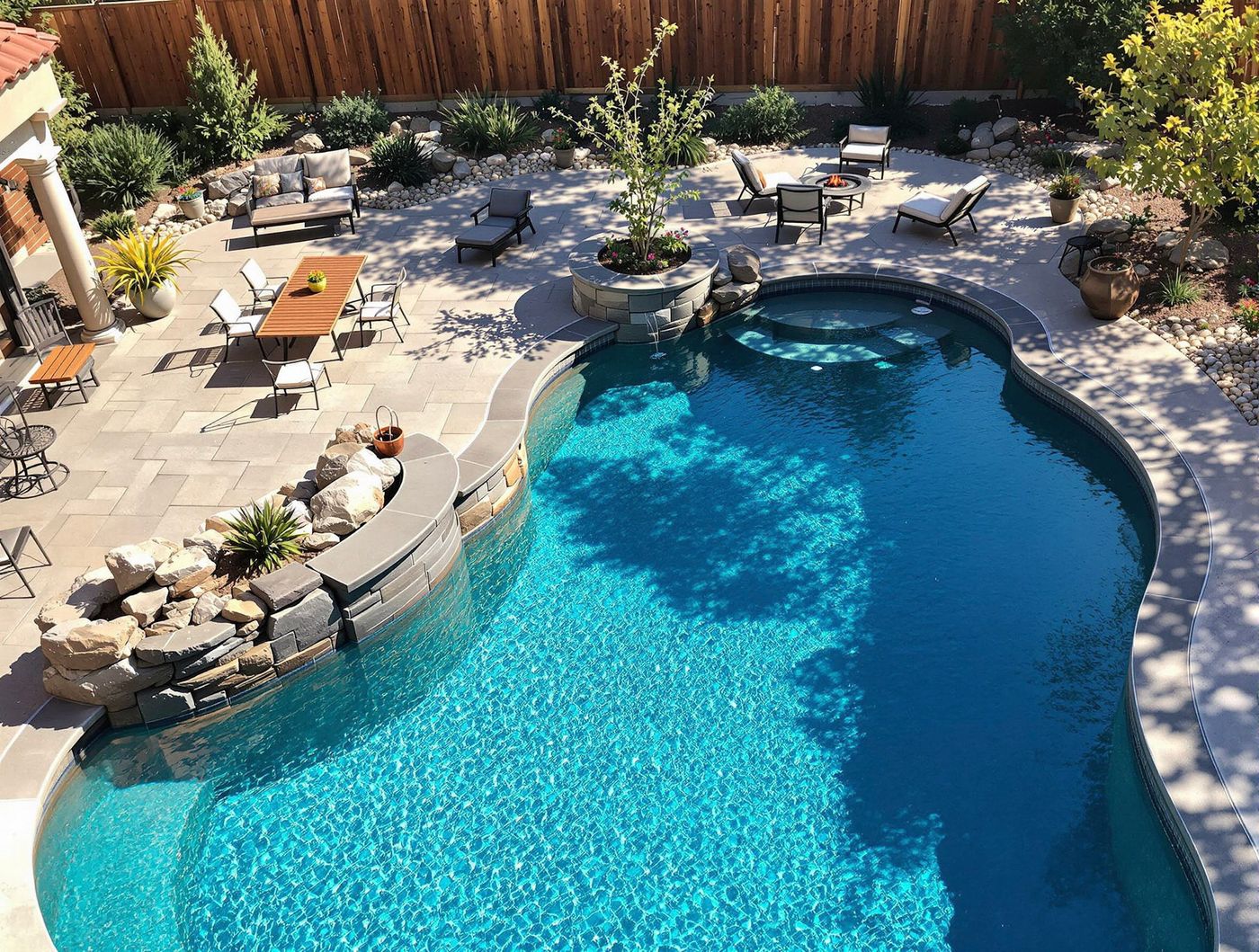 Freeform Pool with Stacked Stone Bar