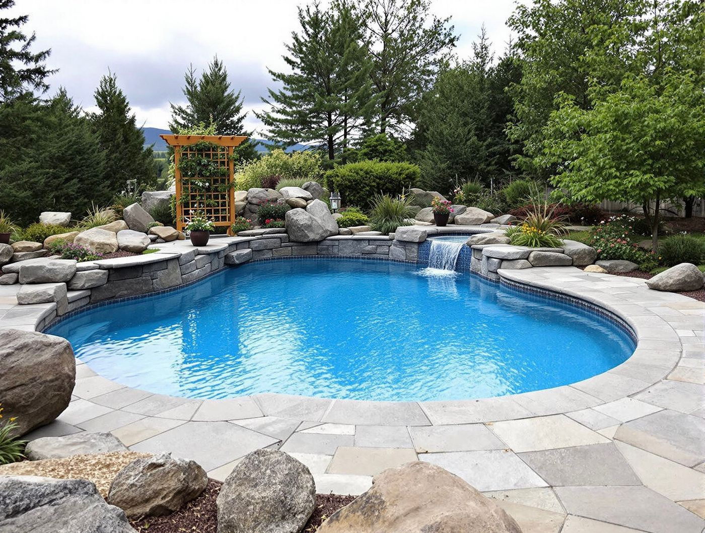Round Pool with Boulder Waterfall