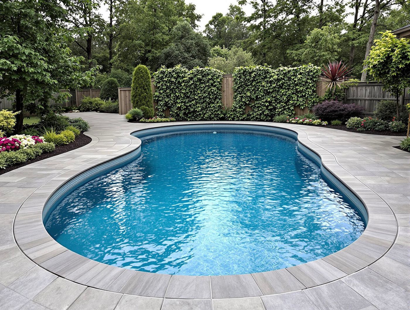 Curved Pool with Ivy Privacy Screen