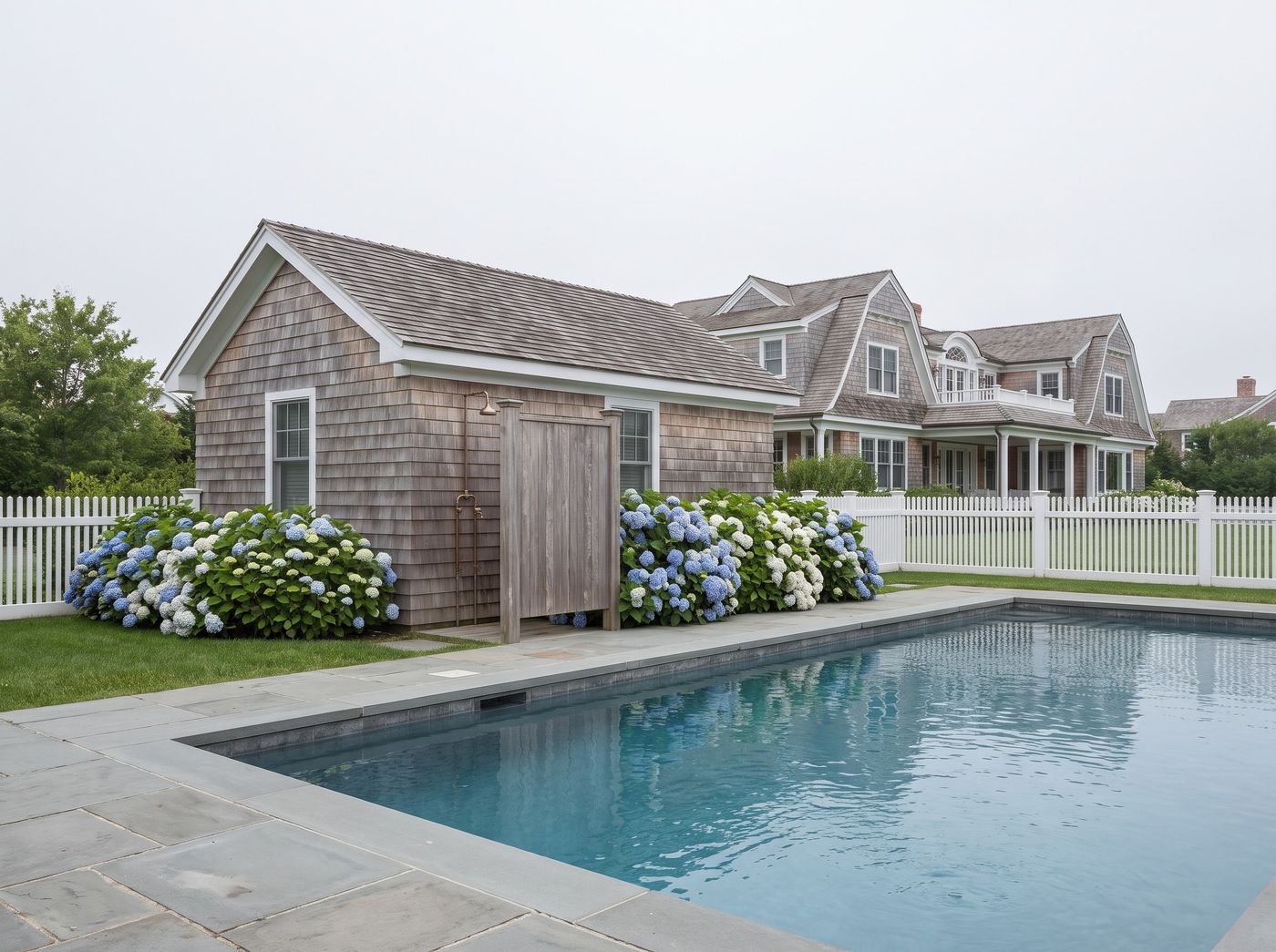Cedar Pool House Beside Rectangular Pool