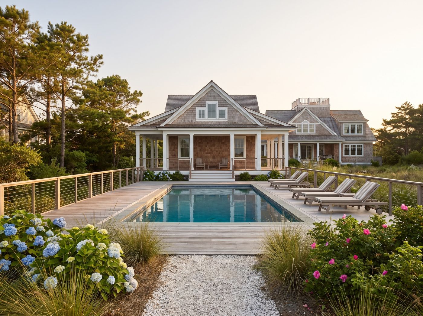 Coastal Pool Beside Cedar Shingle Cabana