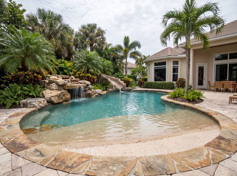 Freeform Pool with Beach Entry and Waterfall