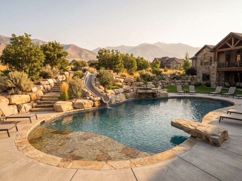 Freeform Pool with Boulder Water Slide