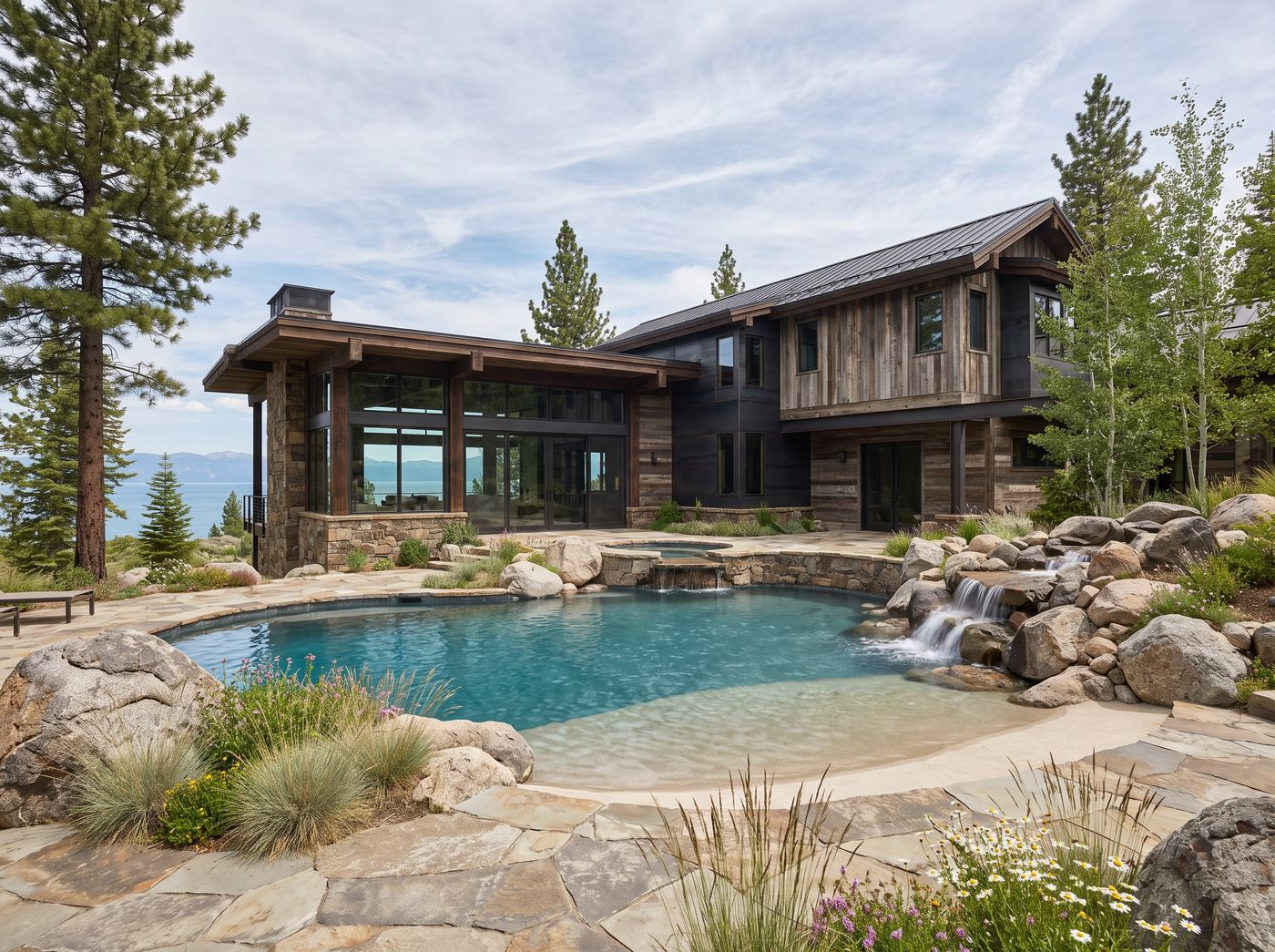 Freeform Pool with Boulder Waterfall