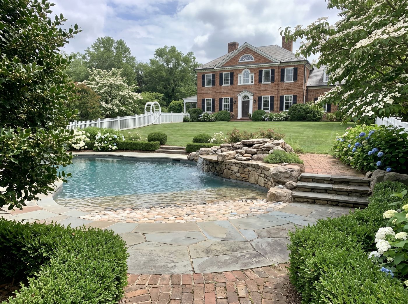 Freeform Pool with Cobblestone Beach Entry