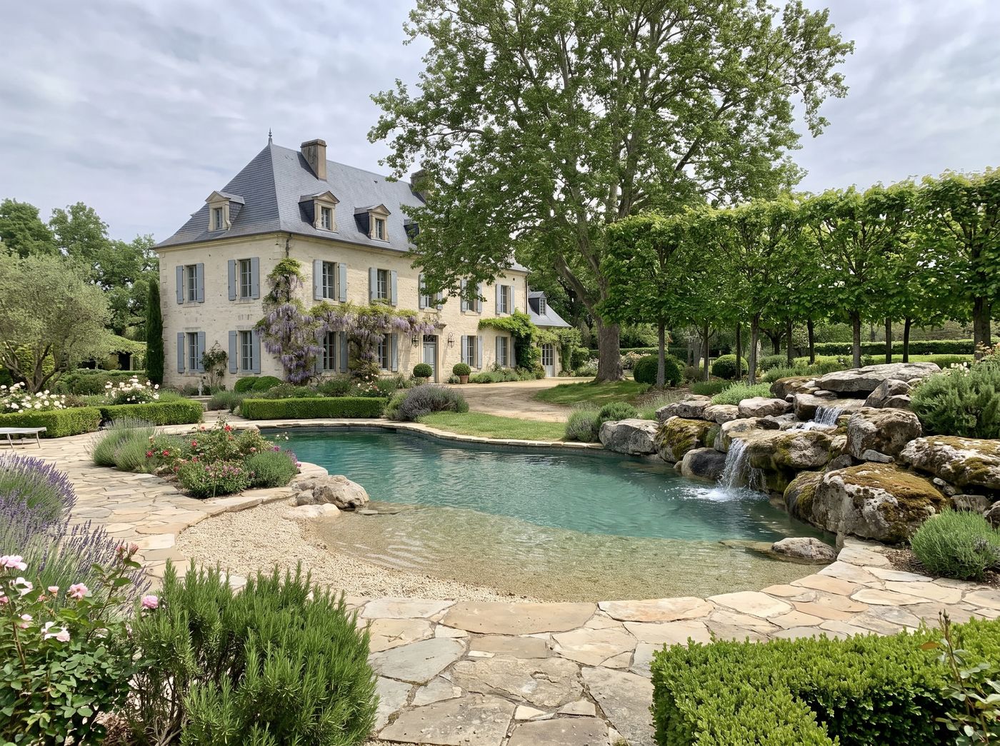 Freeform Pool with Natural Rock Waterfall