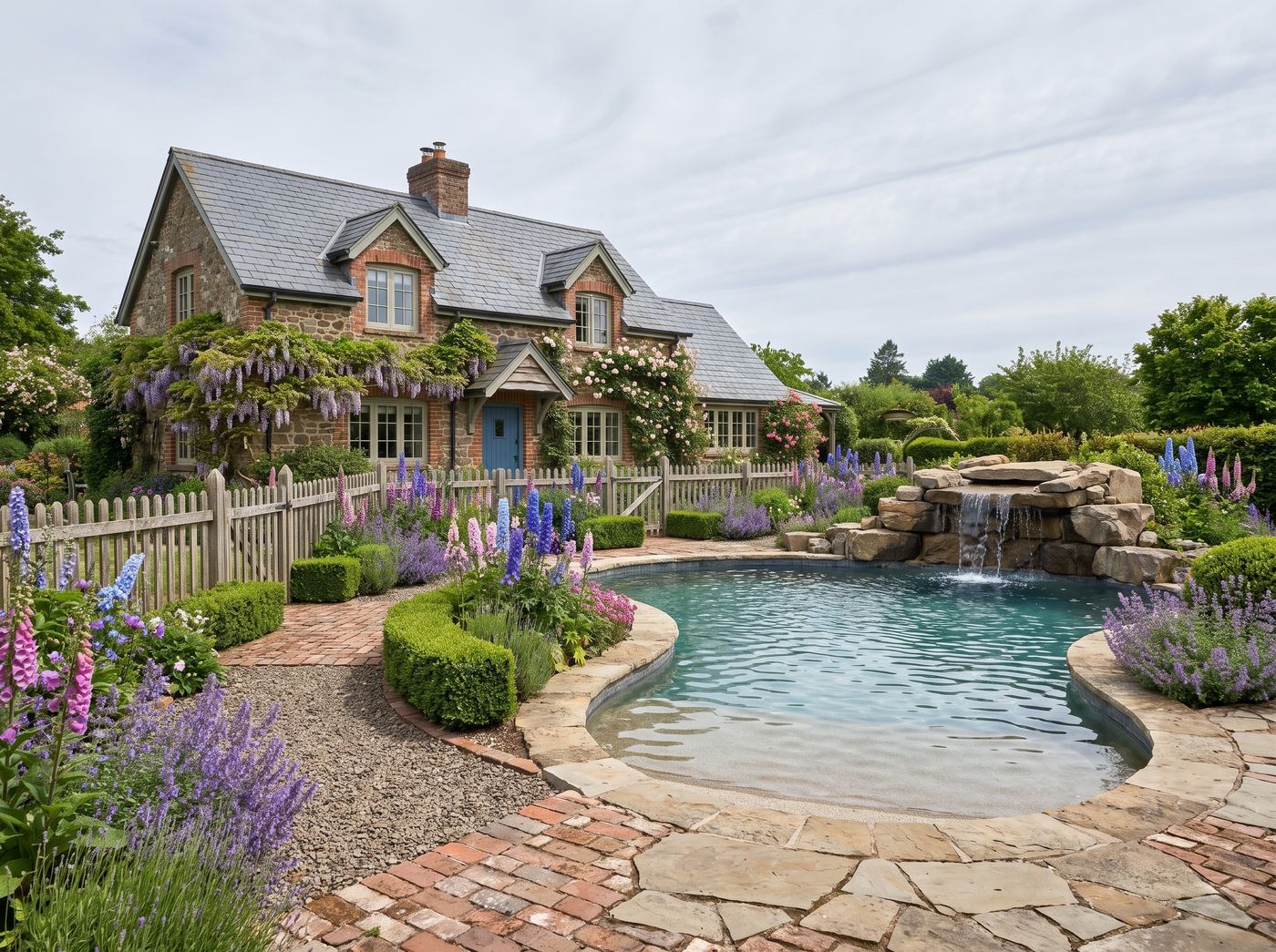 Freeform Pool with Stone Waterfall