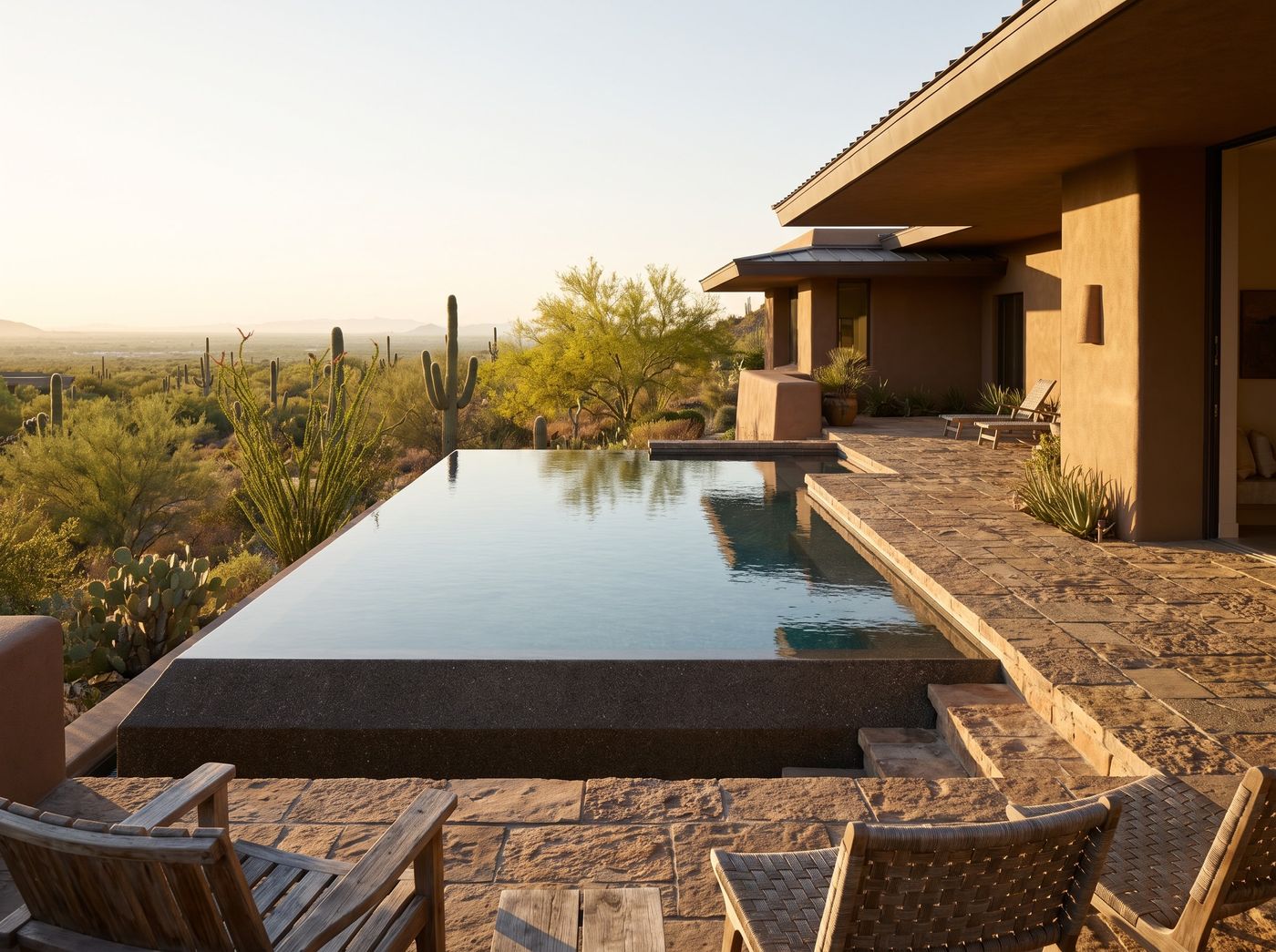 Infinity Edge Pool Over Desert Landscape